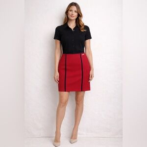 Tory Burch Red Pencil Skirt Size 8 Navy Trim Classic